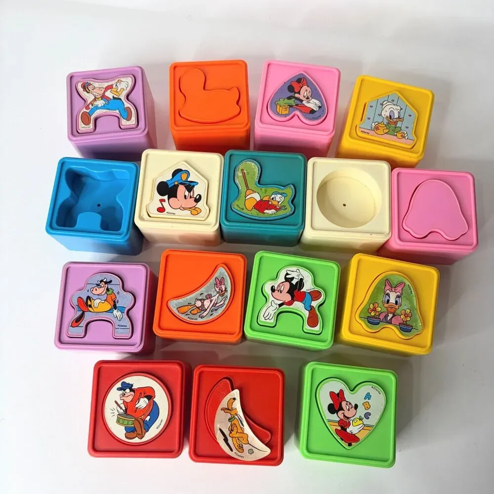 Vintage Playskool 1988 Blocks Color Shape Sorter Disney Mickey Mouse 30 piece